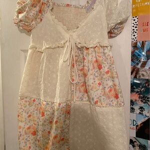 Floral Patchwork Dress with Puff Sleeves